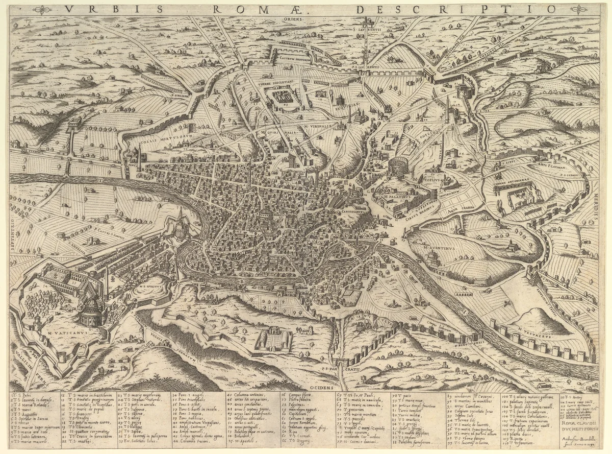 View of Modern Rome from the West, from "Speculum Romanae Magnificentiae" by Giovanni Ambrogio Brambilla, print, 1590
