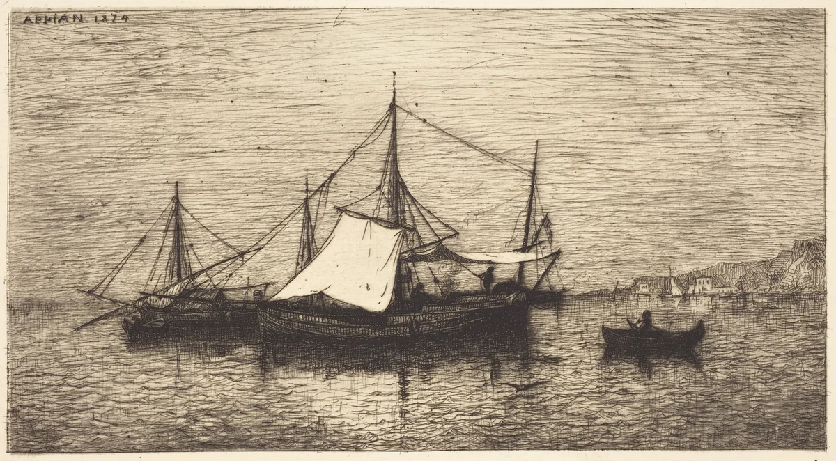 Coasting Trade Vessels, Italy by Adolphe Appian, print, 1874