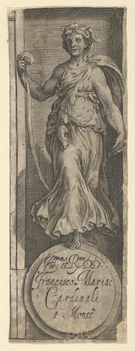 Female figure standing in the right-hand margin of the third sheet of the Rape of the Sabine Women by Cherubino Alberti, print, 1570-1615