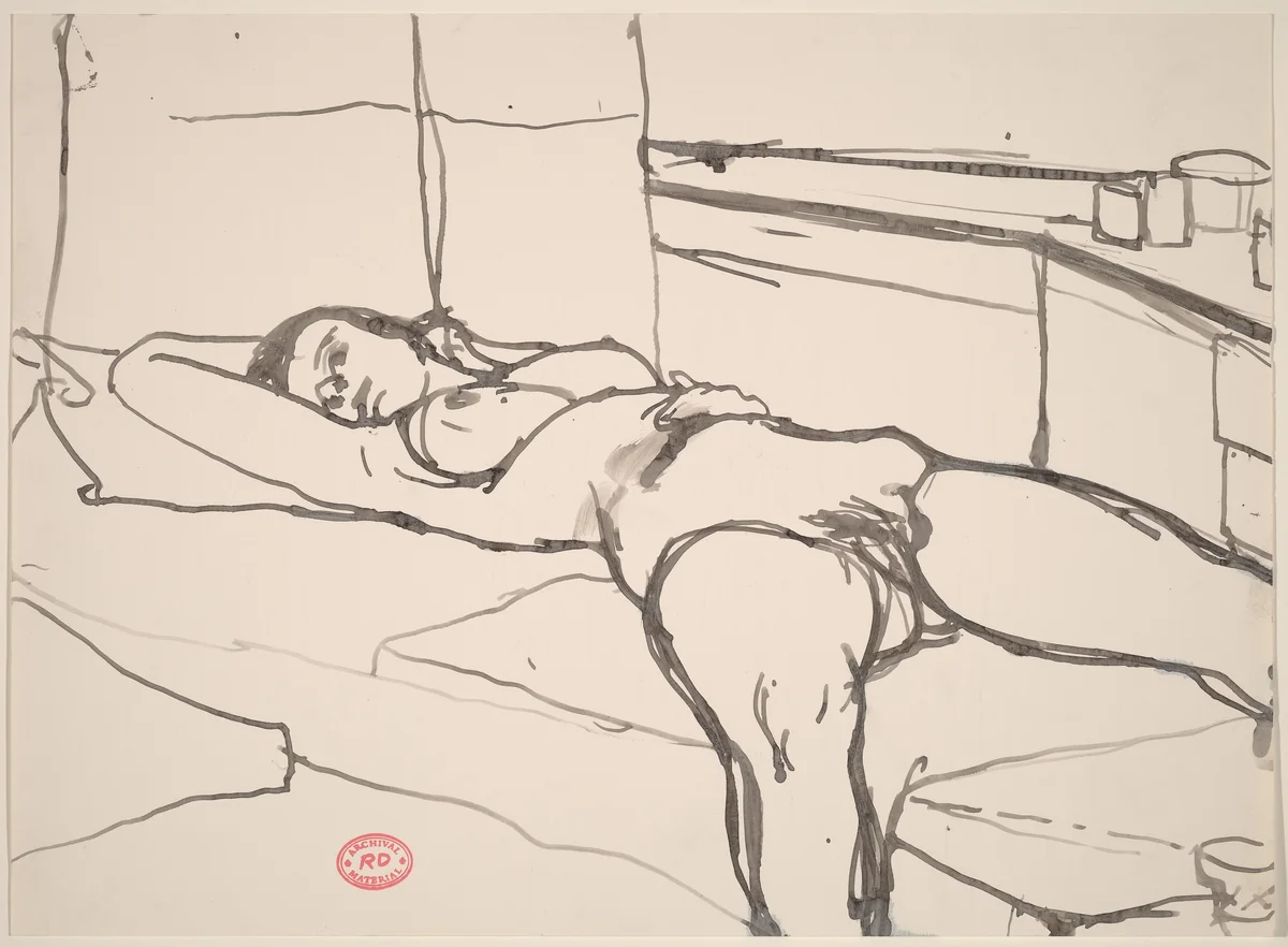 Untitled [female nude reclining in studio] by Richard Diebenkorn, drawing, 1955-1967