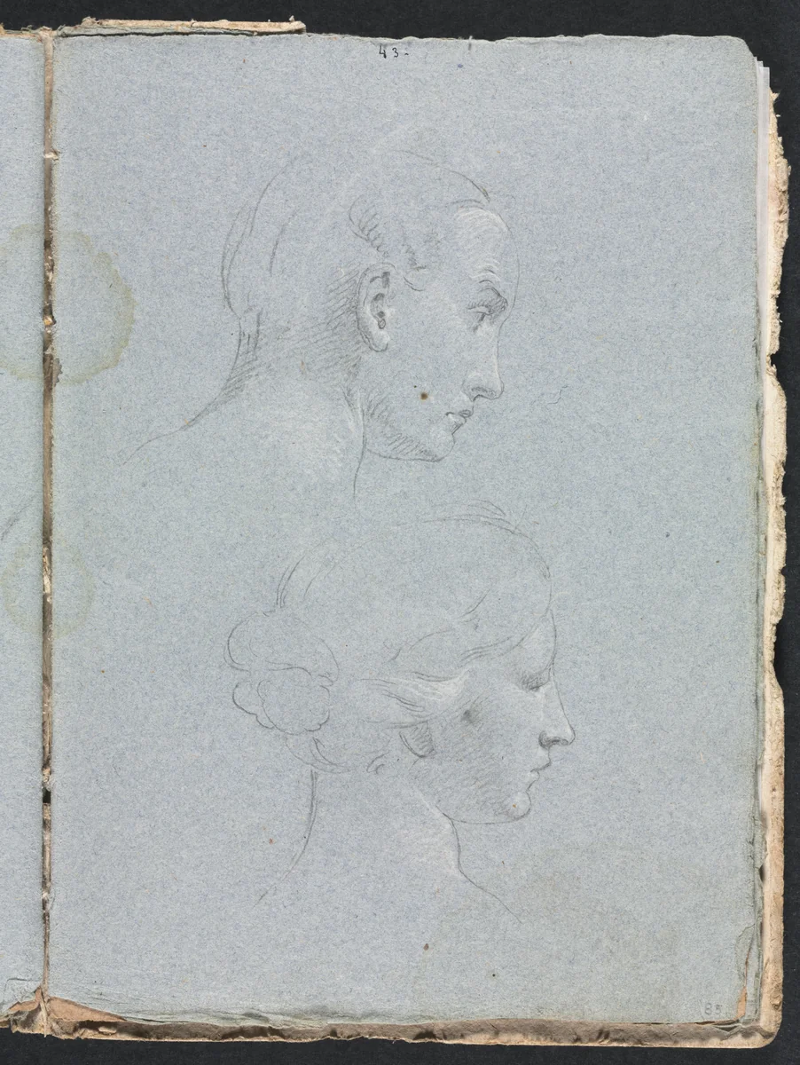 Verona Sketchbook: Two heads (page 85) by Francesco Lorenzi, book, 1760