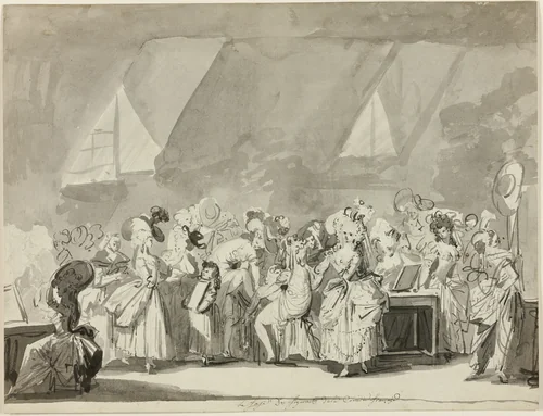 The Dressing Room of the Extras of the Comedie Francaise by Philibert Louis Debucourt, drawing, 1775-1832