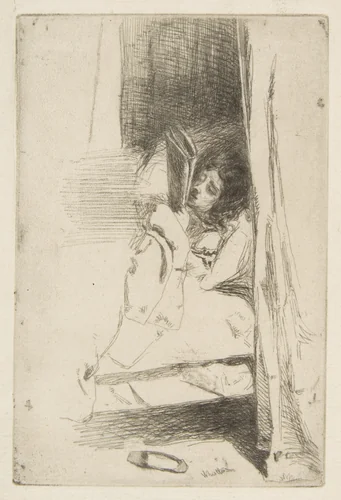 Reading in Bed (The Slipper) by James McNeill Whistler, print, 1858