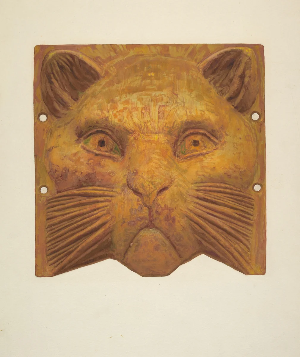 Cast Iron Cat's Head by Jane Iverson, index of american design, 1935-1942
