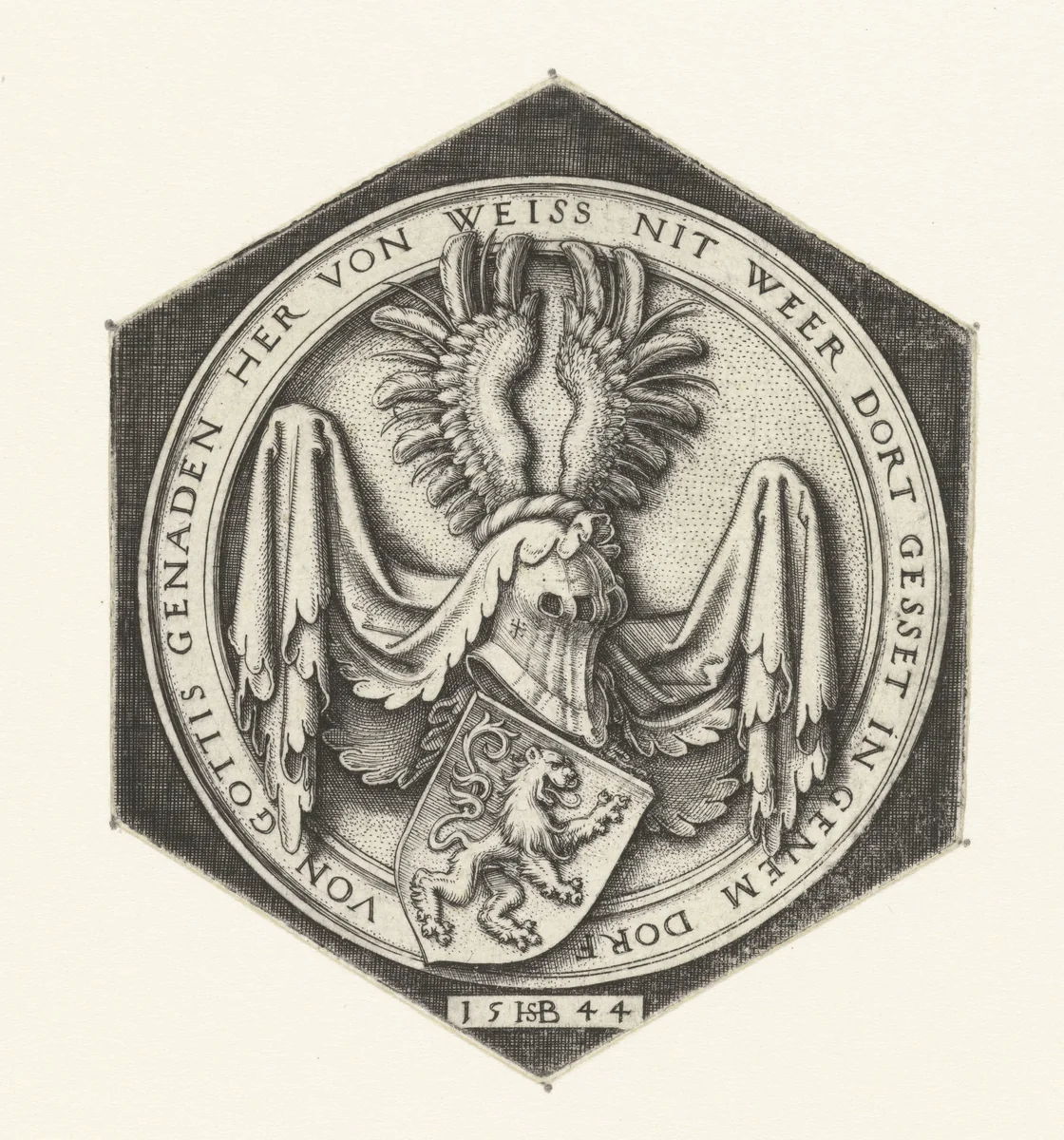 Wapen met een klimmende leeuw op een schild by Unknown, print, 1544