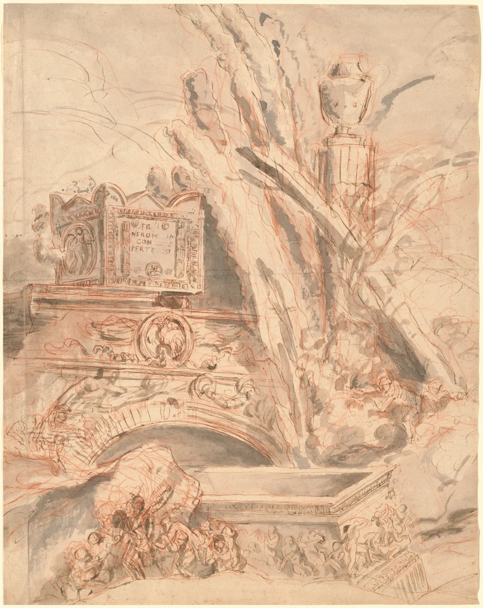 Grottesco with the Tomb of Nero by Giovanni Battista Piranesi, drawing, 1747
