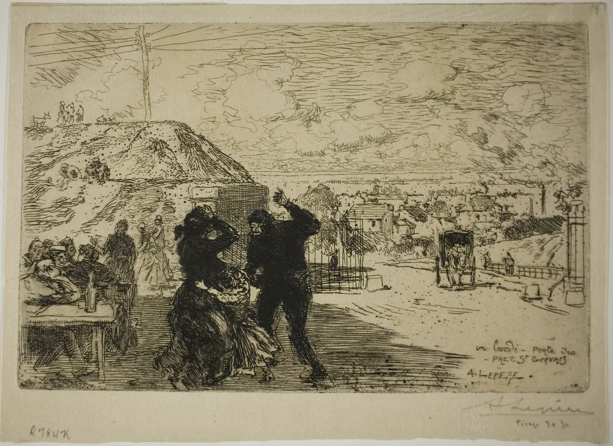 A Monday, Entry into Prés-Saint-Gervais by Louis Auguste Lepère, print, 1893