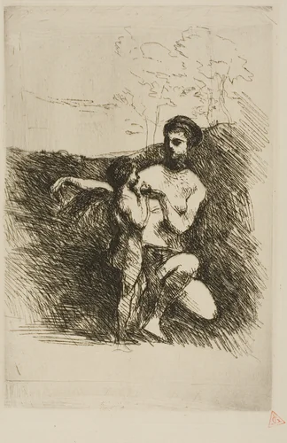 Venus Clipping Cupid's Wings, second plate by Jean-Baptiste-Camille Corot, print, 1869-1870