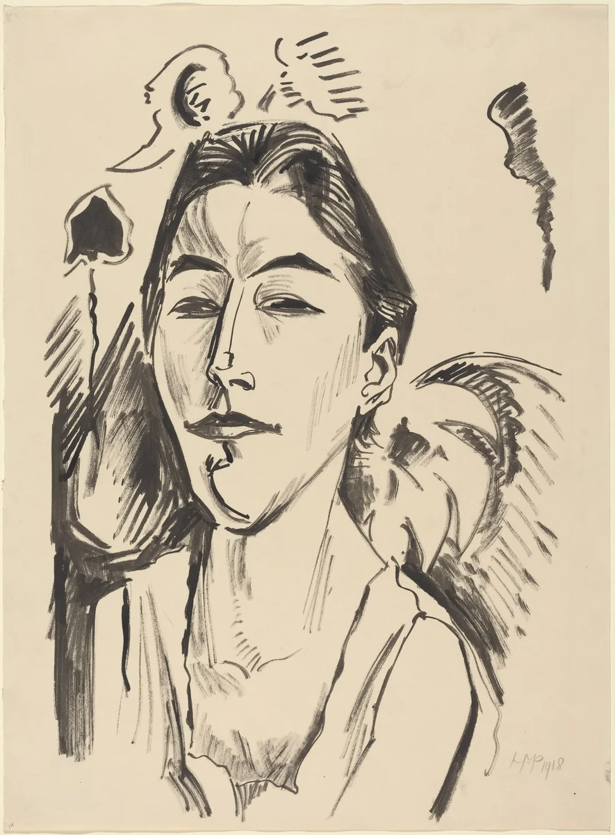 Portrait of a Woman by Max Pechstein, drawing, 1918
