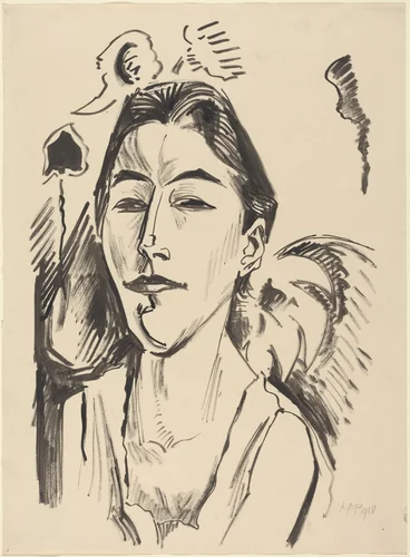 Portrait of a Woman by Max Pechstein, drawing, 1918