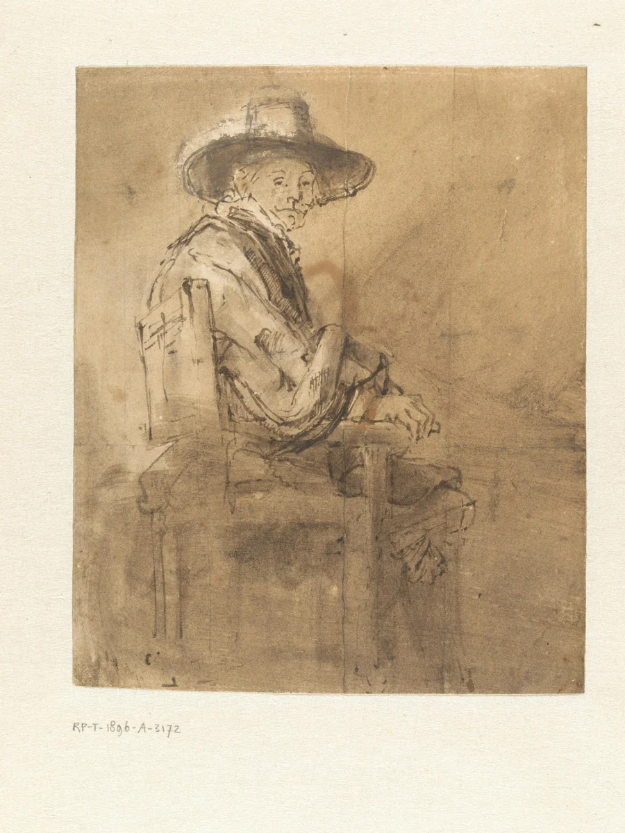 A Syndic of the Drapers’ Guild, Jacob van Loon, Seated by Rembrandt van Rijn, drawing, 1661-1662