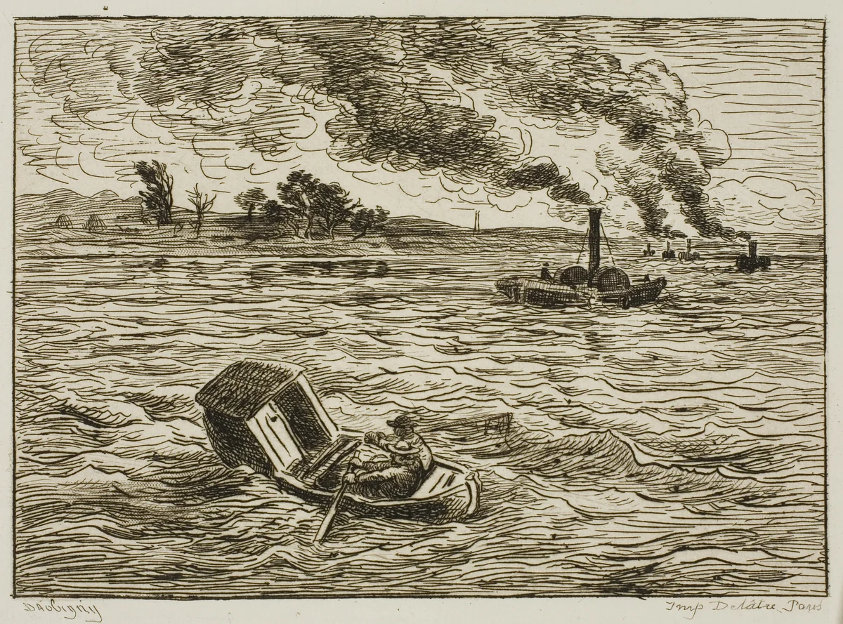 The Steamboats (Steamy Harbor) by Charles-François Daubigny, print, 1861