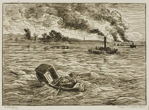 The Steamboats (Steamy Harbor) by Charles-François Daubigny, print, 1861