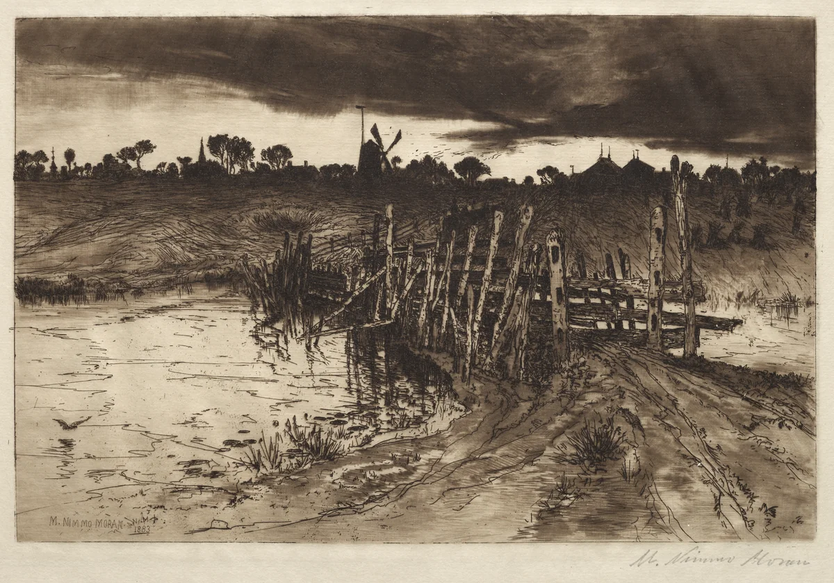 Tween the Gleamin and the Mirk, When the Kye come Hame by Mary Nimmo Moran, print, 1883