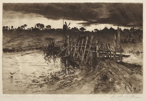 Tween the Gleamin and the Mirk, When the Kye come Hame by Mary Nimmo Moran, print, 1883