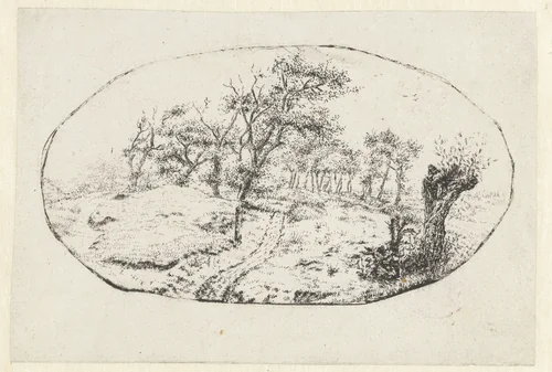 Landscape in Oval by Claes van Beresteyn, print, 1637-1684