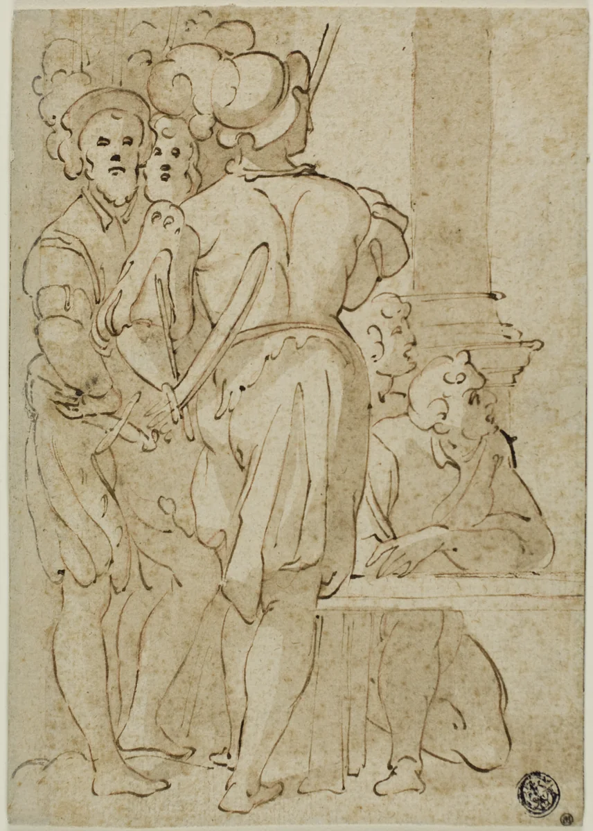 Standing Soldiers and Kneeling Figures by Taddeo Zuccaro, drawing, 1580-1599