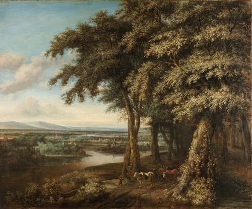 The Entrance to the Woods by Philips Koninck, painting, 1650-1688