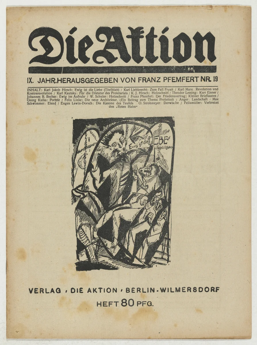 Die Aktion, vol. 9, no. 19 by Karl Jacob Hirsch
Wilhelm Schuler
E. Anger
Conrad Felixmüller, periodical, 1919