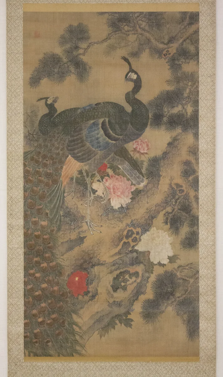 Peacocks, Pine Tree, and Peonies by Lü Ji (呂紀), painting, 1800-1899