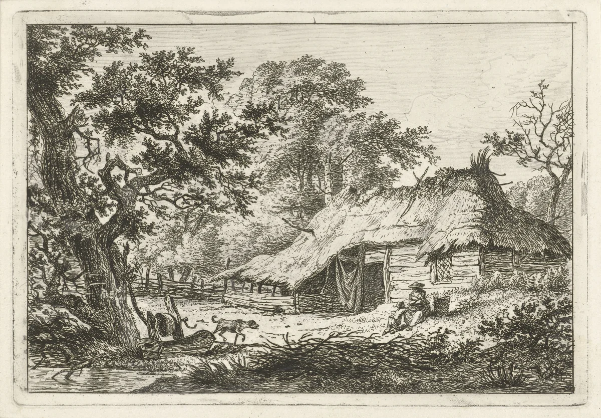 Boerderij met vrouw, kind en hond by Hermanus Fock, print, 1781-1822