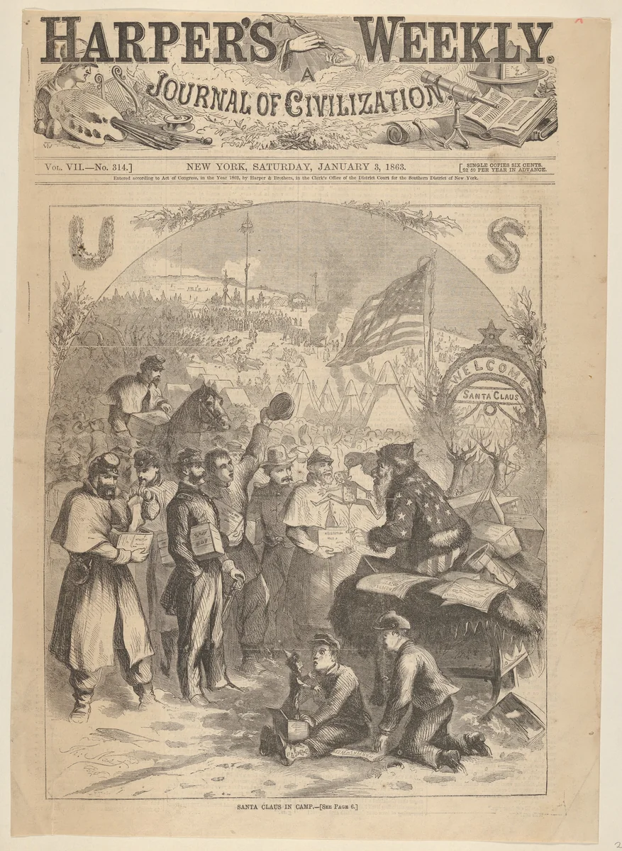 Santa Claus in Camp (from "Harper's Weekly," vol. 7, p. 1) by Thomas Nast, print, 1863