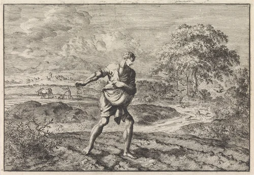Gelijkenis van de zaaier en het koninkrijk der hemelen by Jan Luyken, print, 1703