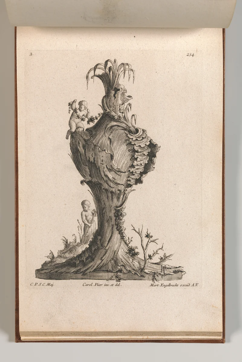Design for a large Vase representing 'Earth', Plate 3 from: 'Neu inventierte Vasi auf die neueste manier' by Jacob Gottlieb Thelot, book, 1750-1756