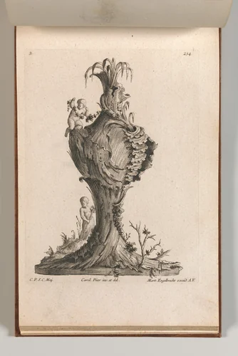 Design for a large Vase representing 'Earth', Plate 3 from: 'Neu inventierte Vasi auf die neueste manier' by Jacob Gottlieb Thelot, book, 1750-1756