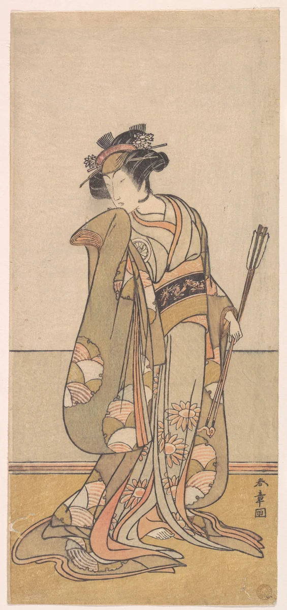 The Third Segawa Kikunojo as a Woman Walking Toward the Right by Katsukawa Shunshô (勝川春章), print, 1774-1775
