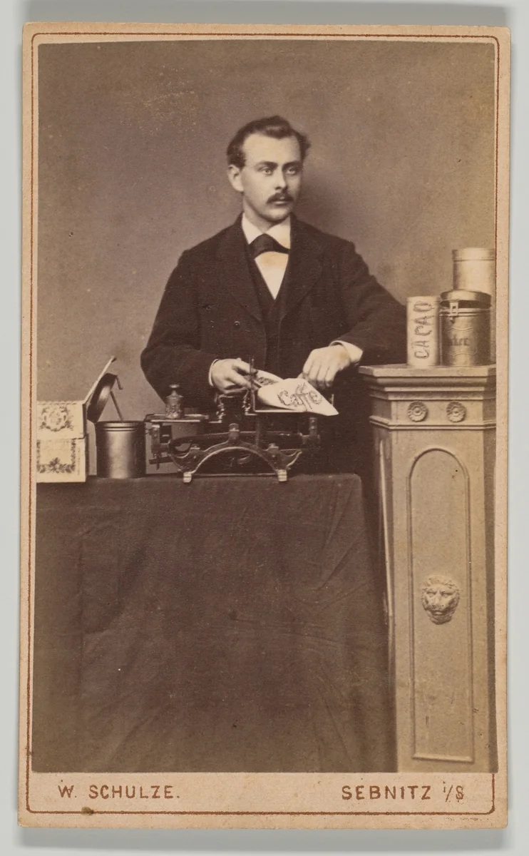 [Coffee and Cacao Seller] by W. Schulze, photograph, 1860-1869