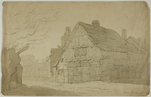 Blacksmith's Shop at Guildford (recto); Sketch of Two Tree Trunks (verso) by George Wallwyn Shepheard, drawing, 1824-1852