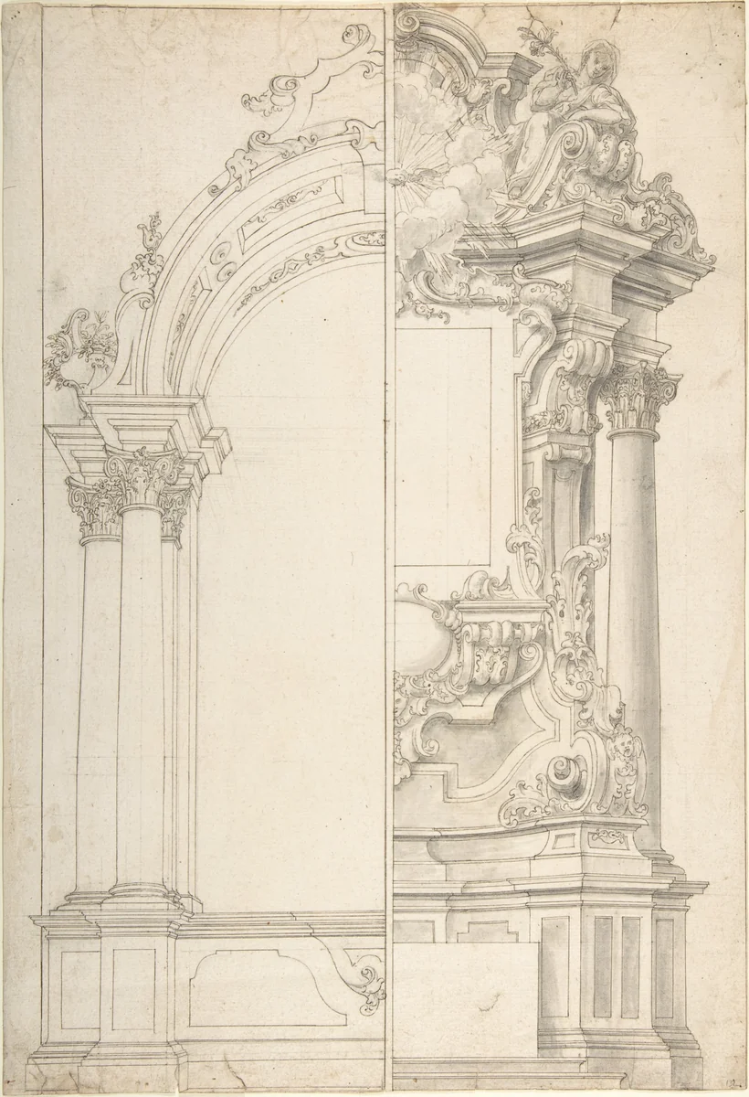 Two Alternate Designs for an Altar by anonymous, drawing, 1700-1780