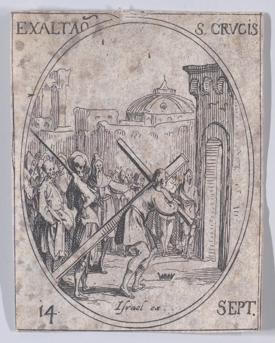 L'Exaltation de la Sainte-Croix (The Exaltation of the Holy Cross), September 14th, from "Les Images De Tous Les Saincts et Saintes de L'Année" (Images of All of the Saints and Religious Events of the Year) by Jacques Callot, print, 1636