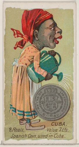 Caricatured Cuban, 2 Reals, from the series Coins of All Nations (N72, variation 2) for Duke brand cigarettes by W. Duke, Sons & Co., print, 1889