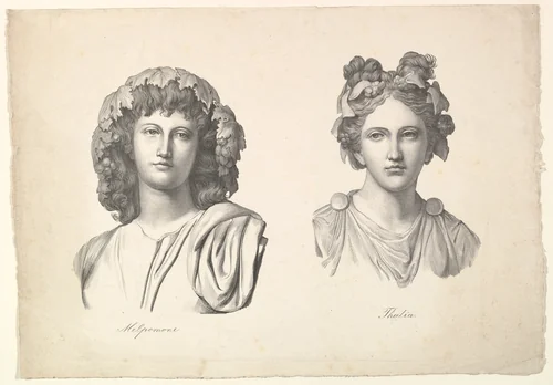 Melpomene and Thalia by Johann Gottfried Schadow, print, 1823-1826