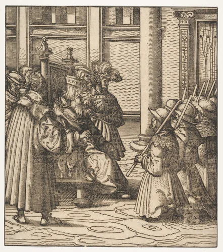 The Brown and White Party Asking Mercy from the Old White King, from Der Weisskunig by Hans Burgkmair, print, 1775-1800