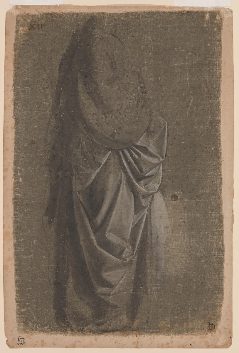 Drapery Study of a Standing Figure Facing Right, in Profile by Andrea del Verrocchio, print, 1465-1475