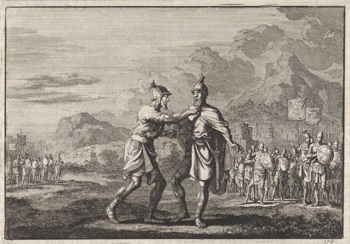 Joab doodt Amasa by Jan Luyken, print, 1704
