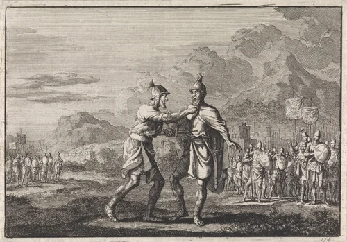 Joab doodt Amasa by Jan Luyken, print, 1704