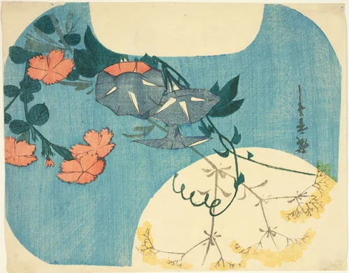 Morning Glories, Pinks, and Maiden Flower, from the series "Seven Autumn Flowers in Moonlight" by Utagawa Hiroshige (歌川広重), print, 1830-1844