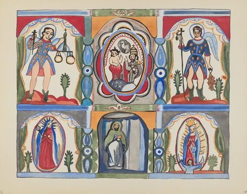Plate 6: Chapel Altarpiece, Santa Cruz: From Portfolio "Spanish Colonial Designs of New Mexico" by American 20th Century, index of american design, 1935-1942