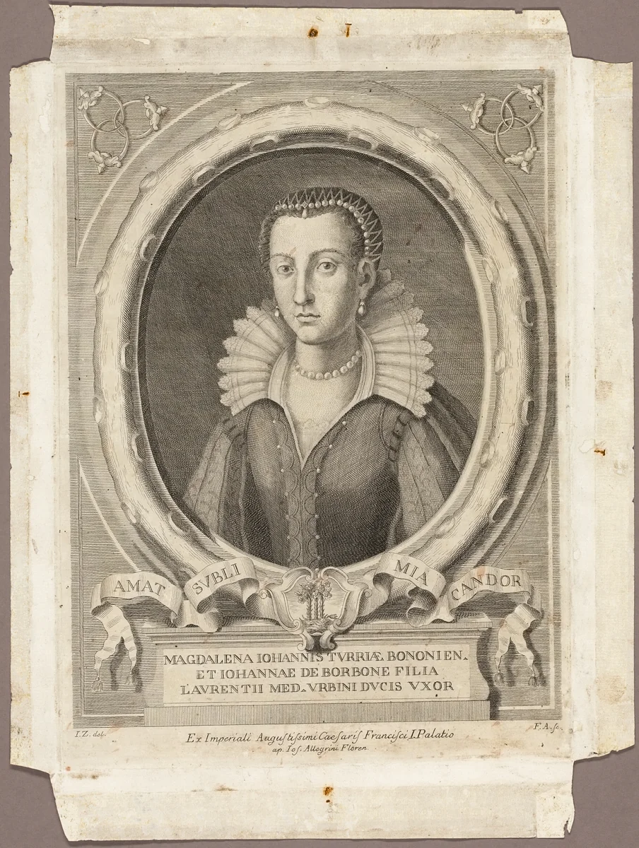 Madeleine de la Tour d'Auvergne by Giuseppe Allegrini, print, 1761
