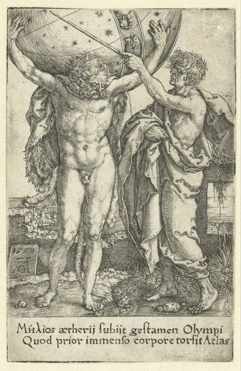 Hercules en Atlas by Unknown, print, 1550