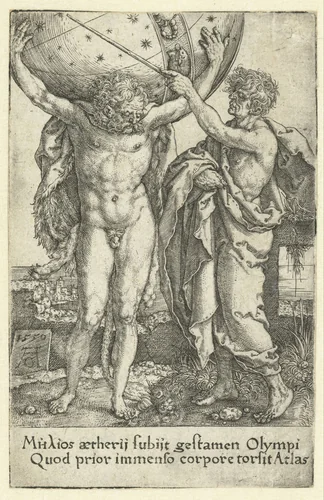 Hercules en Atlas by Unknown, print, 1550