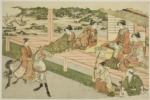 The First Horseback Ride of the New Year (Uma norizome), from the illustrated book "Colors of the Triple Dawn (Saishiki mitsu no asa)" by Torii Kiyonaga (鳥居清長), print, 1782-1792