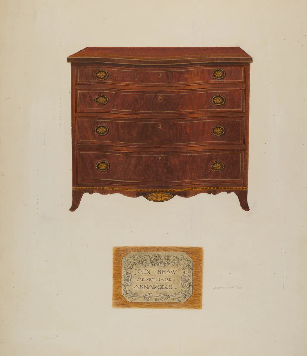 Chest of Drawers by Leonard Battee, index of american design, 1939