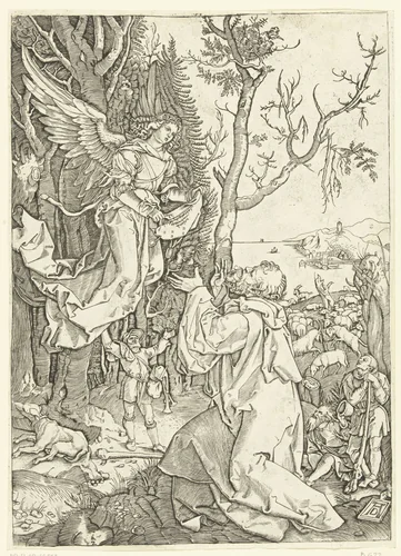 Engel verschijnt aan Joachim by Marcantonio Raimondi, print, 1510-1515