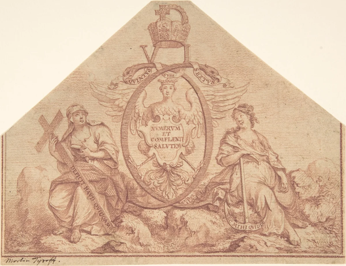 Design for a Frontispiece with Figures of Faith and Hope by Martin Tyroff, drawing, 1704-1759