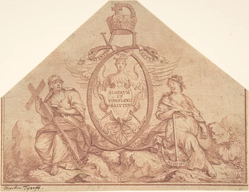 Design for a Frontispiece with Figures of Faith and Hope by Martin Tyroff, drawing, 1704-1759